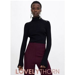 ZARA // crop knit mock turtleneck button sweater